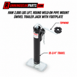 lack and silver swivel trailer jack with a footplate and topwind lever