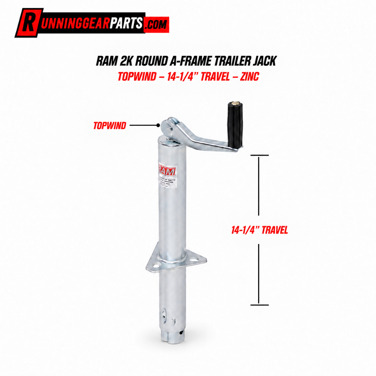 metal manual trailer jack with a black handle