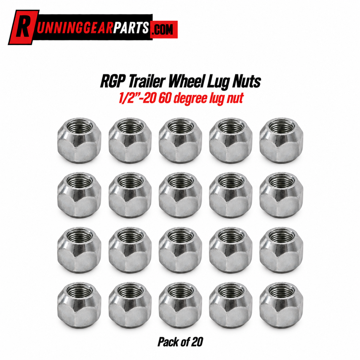 pack of 20 silver metallic 1/2" 20 degree lug nuts