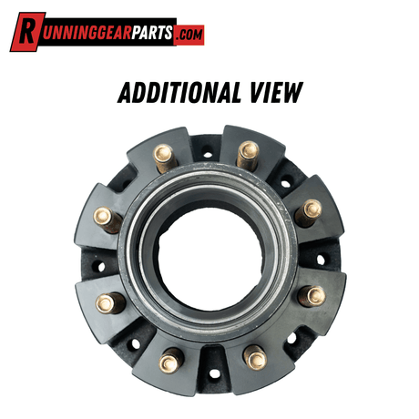 Trailer idler hub for Dexter 12,000 lb Axles, dark gray metal with eight gold-toned wheel studs and a central bore.