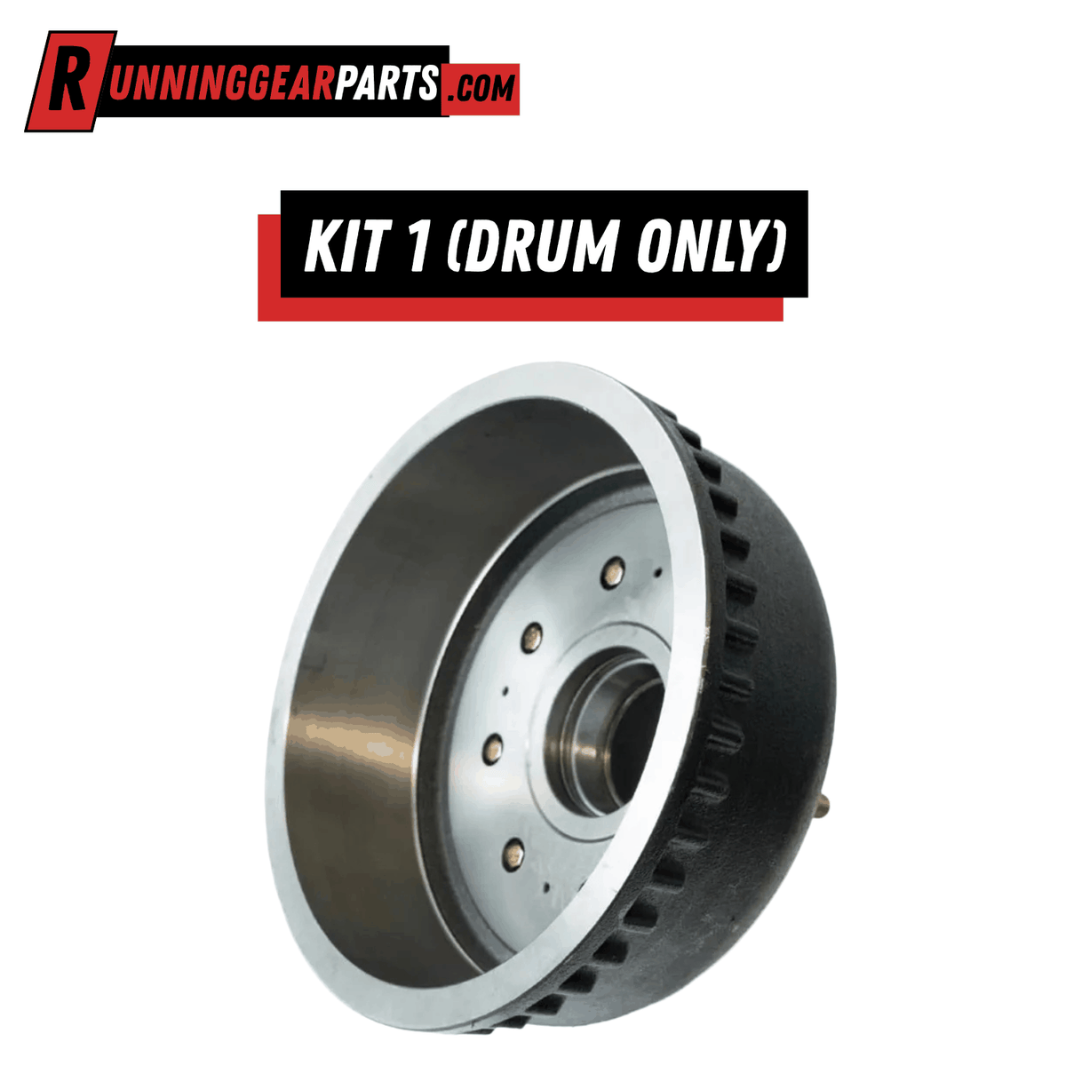 Trailer brake drum in silver and black metal, with a smooth inner face and ridged outer edge; Fit Dexter 9,000-10,000 lb Axles.