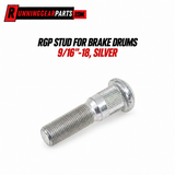 silver metal brake drum stud bolt with a threaded shank and rounded head