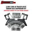 Tandem axle suspension kit in black and silver steel, with triangular equalizers, hangers, shackle straps and hardware for RGP 3,500-7,000 lb Axles