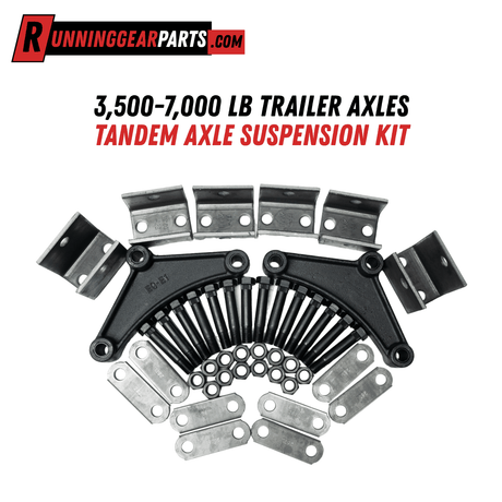 Tandem axle suspension kit with black equalizers, silver steel hangers and shackle straps, RGP 3,500-7,000 lb.